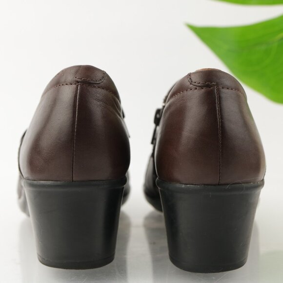 Clarks Womens Genette Arc Loafer Size 11 M Brown Leather Block Heel Bootie Shoe - Picture 4 of 12